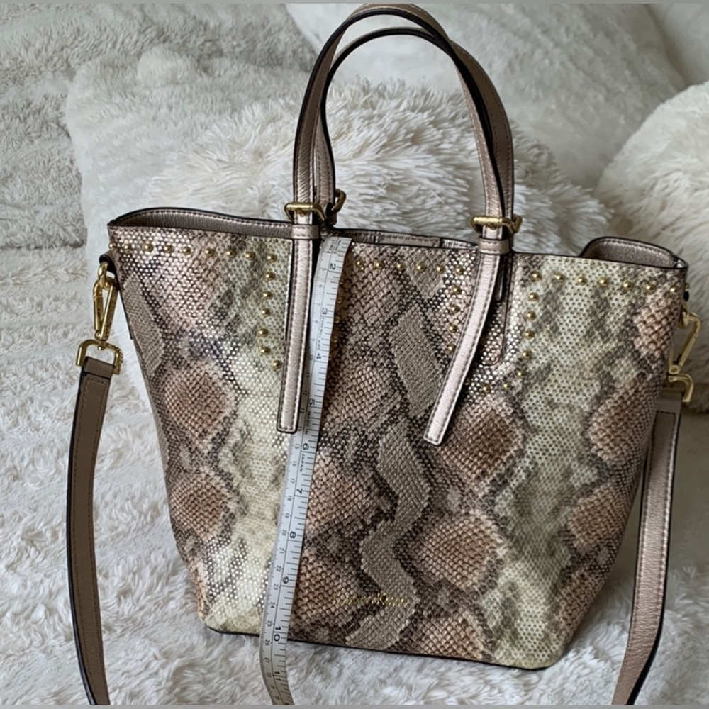 Calvin Klein Snake Print Tote Bag in Beige, Brown & Gold